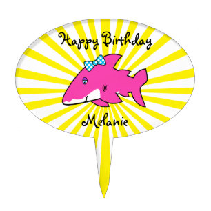 Shark cake topper with white yellow sunburst