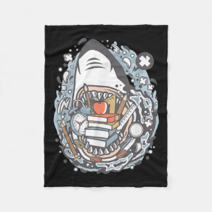 Shark Cartoon Outfit School  Fleece Blanket