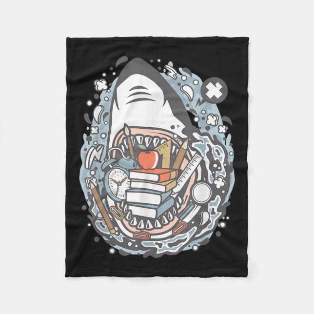 Shark Cartoon Outfit School  Fleece Blanket (Front)