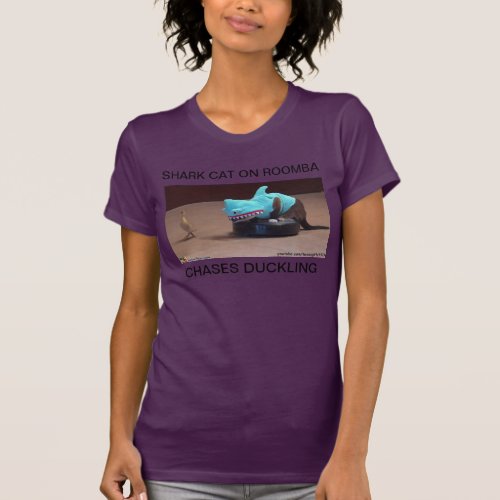 SHARK CAT ON ROOMBA CHASES DUCKLING T_Shirt