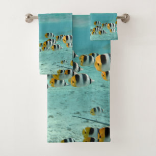 Shark chasing fish in tropical Bora Bora lagoon Bath Towel Set