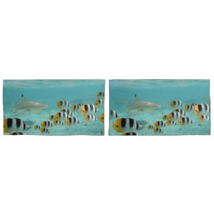 Shark chasing fish in tropical Bora Bora lagoon Pillow Case