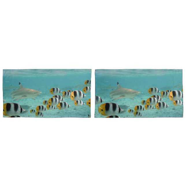 Shark chasing fish in tropical Bora Bora lagoon Pillow Case (Front-Set)