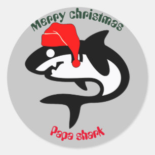 shark christmas family, customize personalized classic round sticker