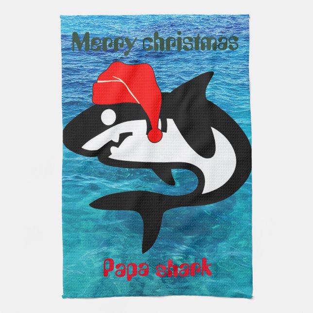 shark christmas family, customize personalized   kitchen towel (Vertical)