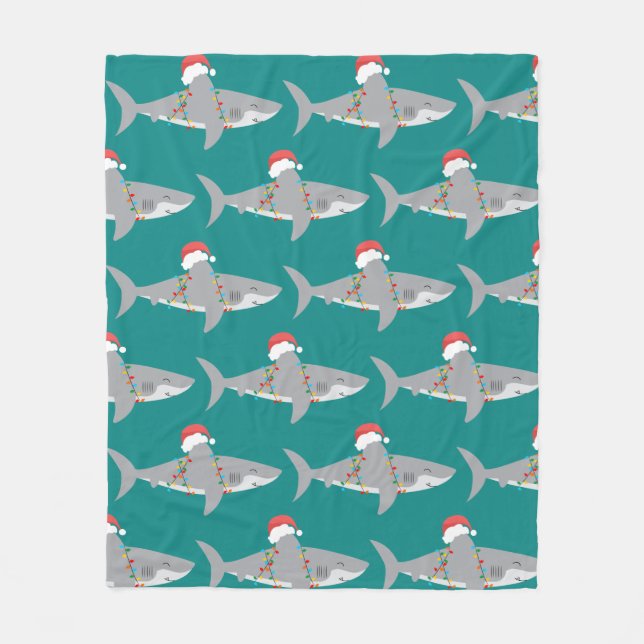 Shark Christmas Fleece Blanket (Front)