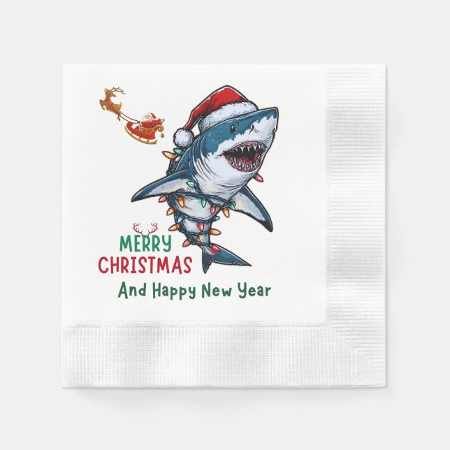 Shark Christmas Hat Xmas Napkins (Front)