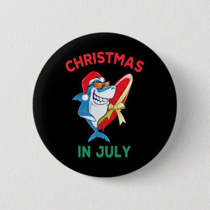 Shark Christmas In July Summer Vacation Beach Men Button