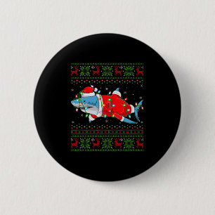 Shark Christmas Lights Santa Costume Ugly Xmas Swe Button