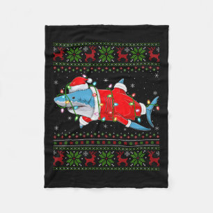 Shark Christmas Lights Santa Costume Ugly Xmas Swe Fleece Blanket
