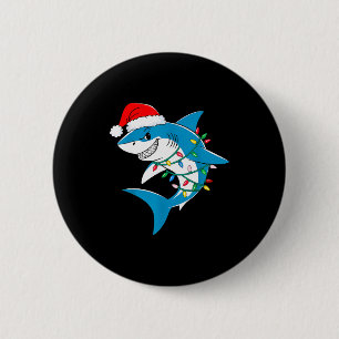 Shark Christmas Lights Santa Hat Xmas Pajama Boys  Button
