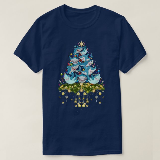 Shark Christmas Tree Lights Holiday Shark Xmas T-Shirt (Design Front)