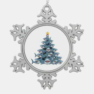 Shark Christmas Tree Santa Hat Christmas Lights Snowflake Pewter Christmas Ornament