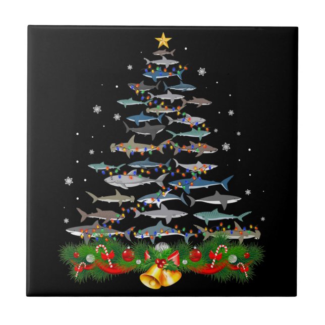 Shark Christmas Tree Shark Lovers Gifts Ceramic Tile (Front)