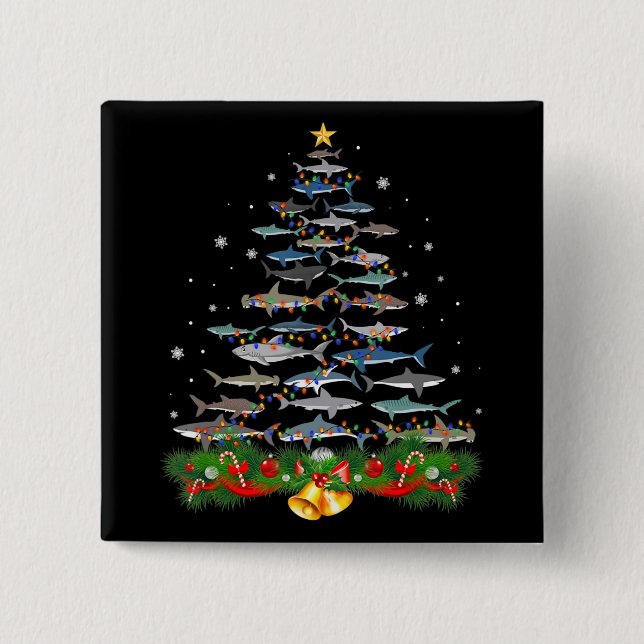 Shark Christmas Tree Shark Lovers Gifts Men Women Button (Front)