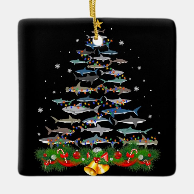 Shark Christmas Tree Shark Lovers Gifts Men Women Ceramic Ornament (Front)