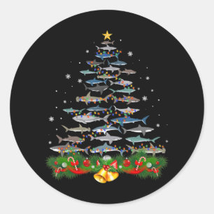 Shark Christmas Tree Shark Lovers Gifts Men Women Classic Round Sticker