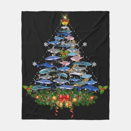 Shark Christmas Tree Shark Lovers Gifts Men Women Fleece Blanket