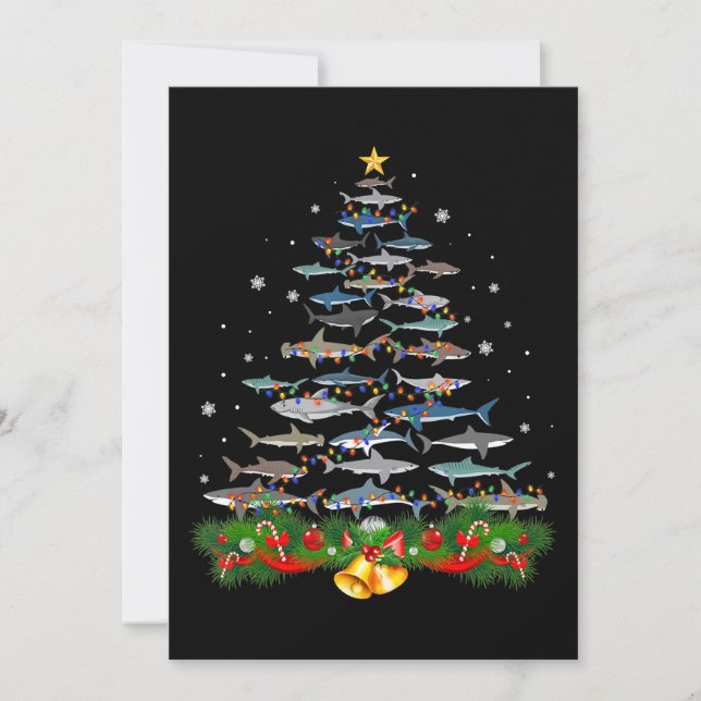 Shark Christmas Tree Shark Lovers Gifts Men Women Holiday Card (Front)