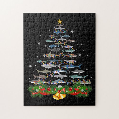 Shark Christmas Tree Shark Lovers Gifts Men Women Jigsaw Puzzle