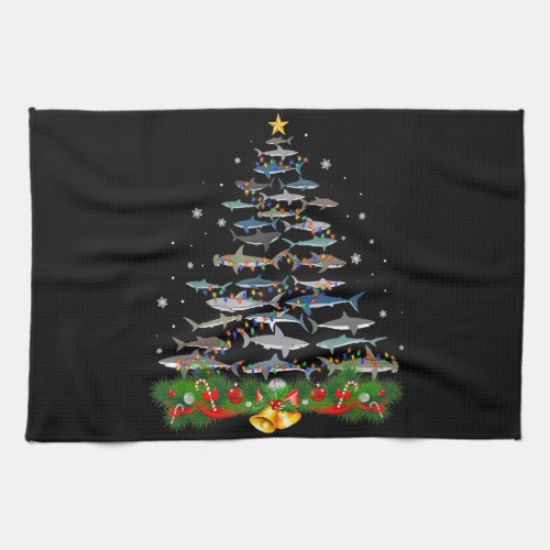 Shark Christmas Tree Shark Lovers Gifts Men Women Kitchen Towel