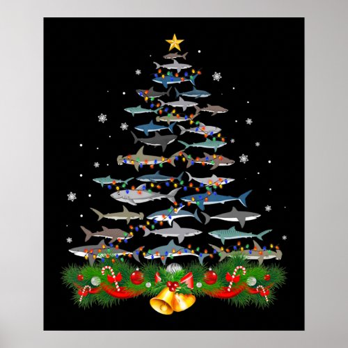 Shark Christmas Tree Shark Lovers Gifts Men Women Poster