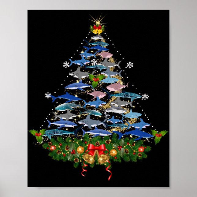 Shark Christmas Tree Shark Lovers Gifts Men Women Poster (Front)