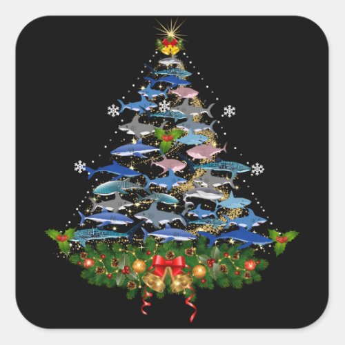 Shark Christmas Tree Shark Lovers Gifts Men Women Square Sticker