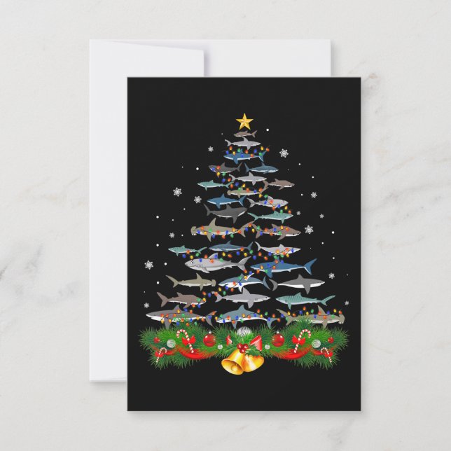 Shark Christmas Tree Shark Lovers Gifts Men Women Thank You Card (Front)