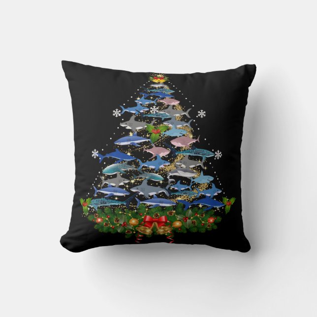 Shark Christmas Tree Shark Lovers Gifts Men Women Throw Pillow (Front)