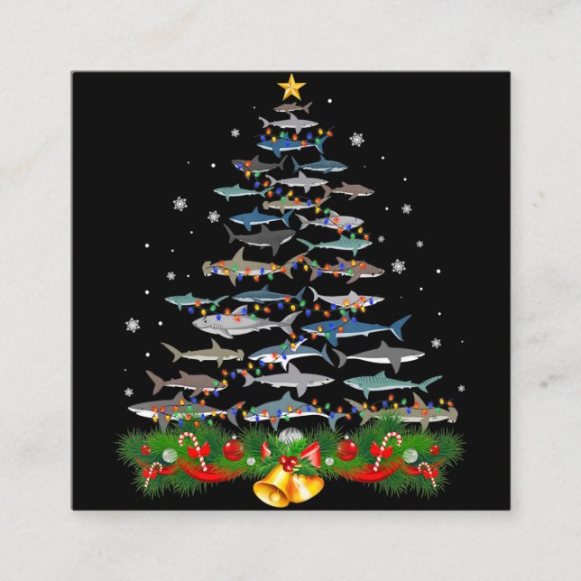 Shark Christmas Tree Shark Lovers Gifts Square Business Card (Front)