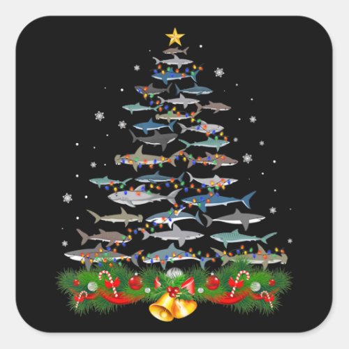 Shark Christmas Tree Shark Lovers Gifts Square Sticker