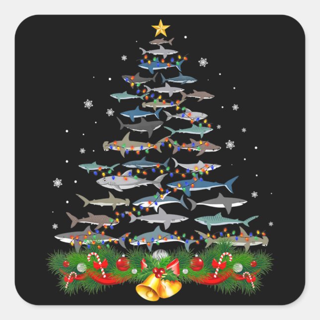 Shark Christmas Tree Shark Lovers Gifts Square Sticker (Front)