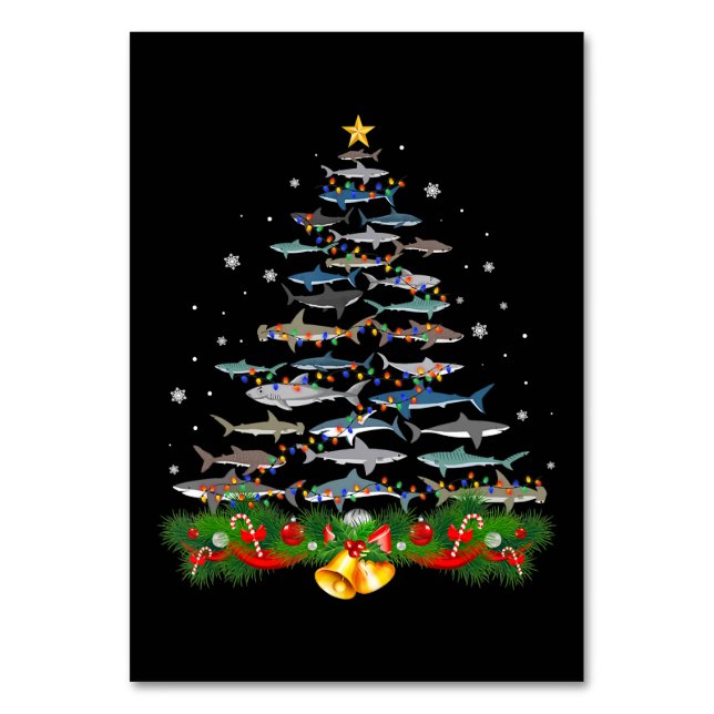 Shark Christmas Tree Shark Lovers Gifts Table Number (Front)
