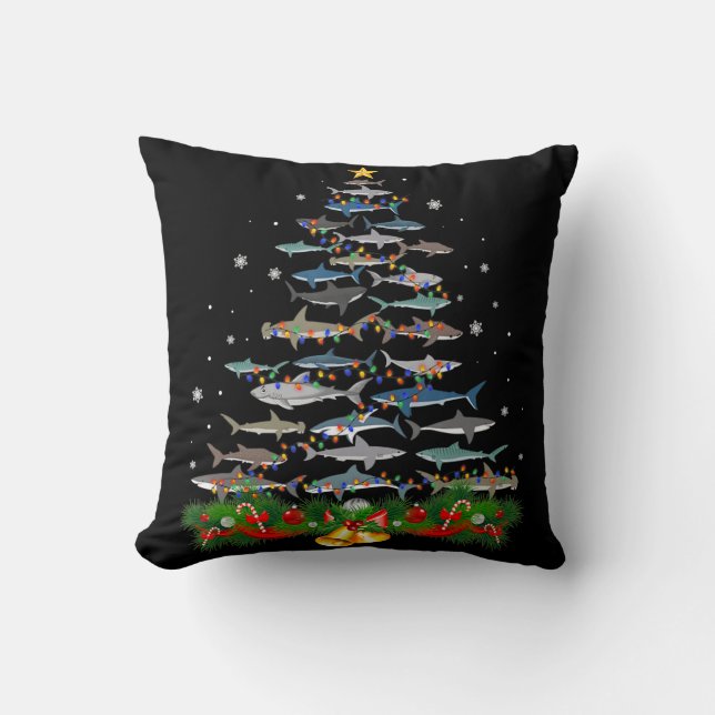 Shark Christmas Tree Shark Lovers Gifts Throw Pillow (Front)