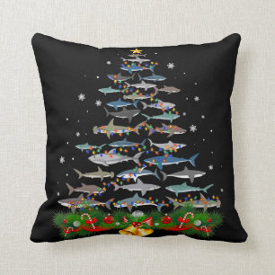 Shark Christmas Tree Shark Lovers Gifts Throw Pillow