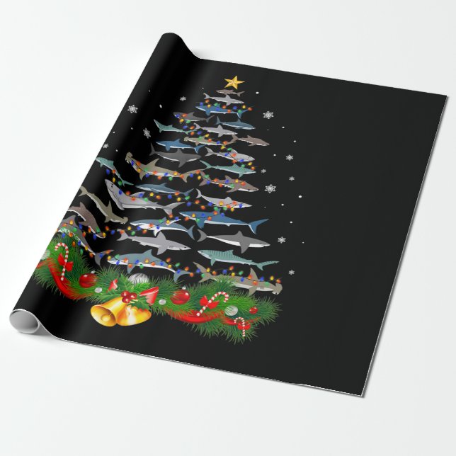 Shark Christmas Tree Shark Lovers Gifts Wrapping Paper (Unrolled)