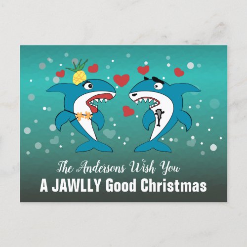 Shark Christmas Typography Holiday Postcard