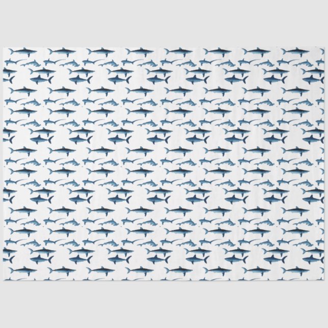 Shark Coastal Theme Blue Decoupage Tissue Paper (Front)