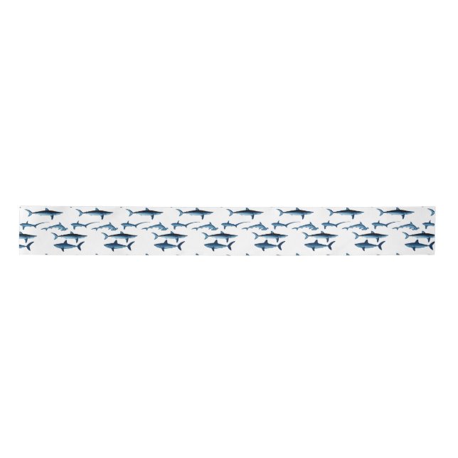 Shark Coastal Theme Blue Decoupage Tissue Paper Satin Ribbon (Front)