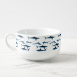 Shark Coastal Theme Blue Decoupage Tissue Paper Soup Mug