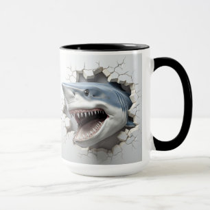 Shark coming out of a cracked wall mug