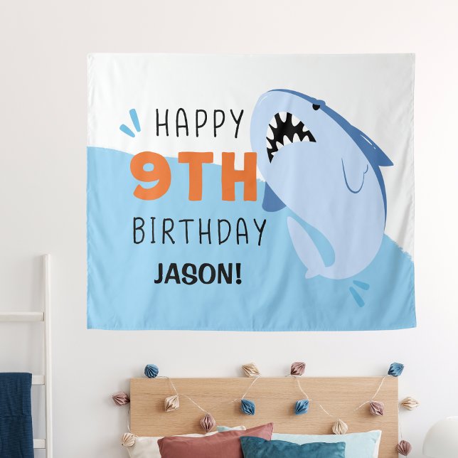 Shark Custom Kids 9th Birthday Backdrop (Shark Custom Kids 9th Birthday Backdrop
)