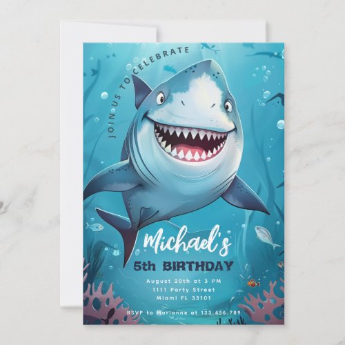 Shark Cute Ocean Boys Under the Sea Birthday Party Invitation
