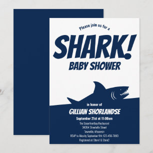 Shark Dark Blue Baby Shower Invitation