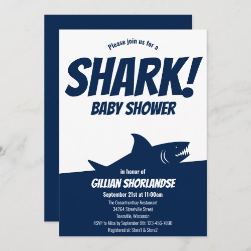Shark Dark Blue Baby Shower Invitation