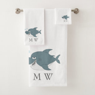 Shark Design Monogrammed Bath Towel Set