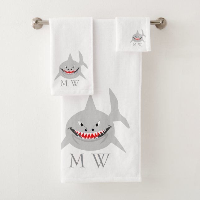 Shark Design Monogrammed Bath Towel Set (Insitu)