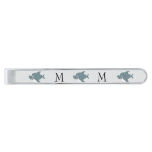 Shark Design Monogrammed Silver Finish Tie Bar