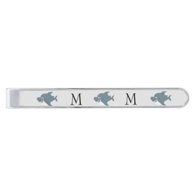 Shark Design Monogrammed Silver Finish Tie Bar (Front)